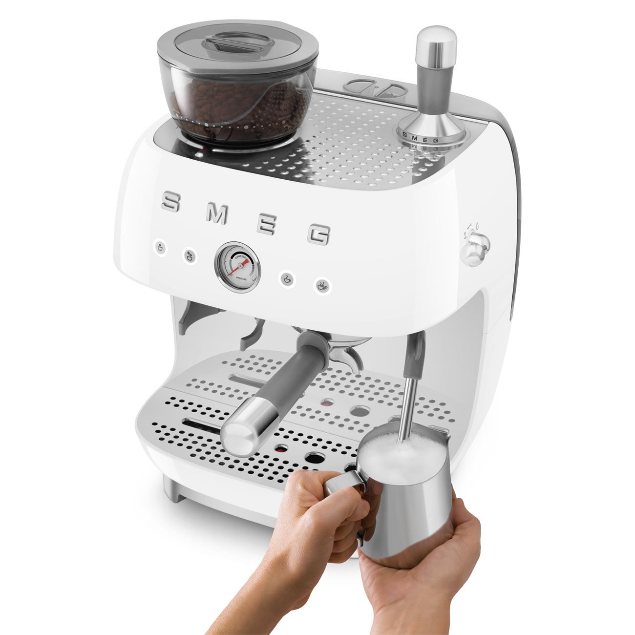 Máquina de Café Espresso Manual Anni‑50 Branco com Moedor 220V