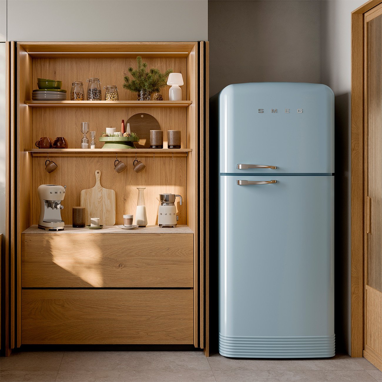 Refrigerador Smeg 2 Portas Azul Pastel Anni 50 Dobradiças á