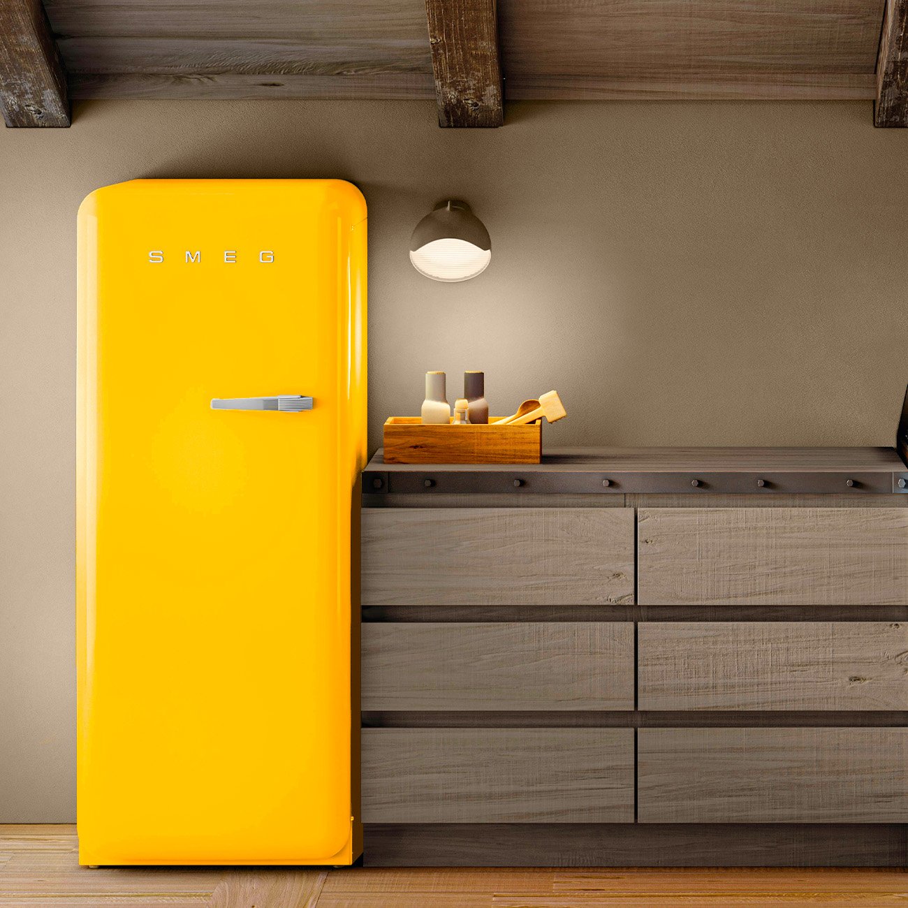Refrigerador Smeg 1 Porta Amarela, Anni 50, 270L, Dobradiça à