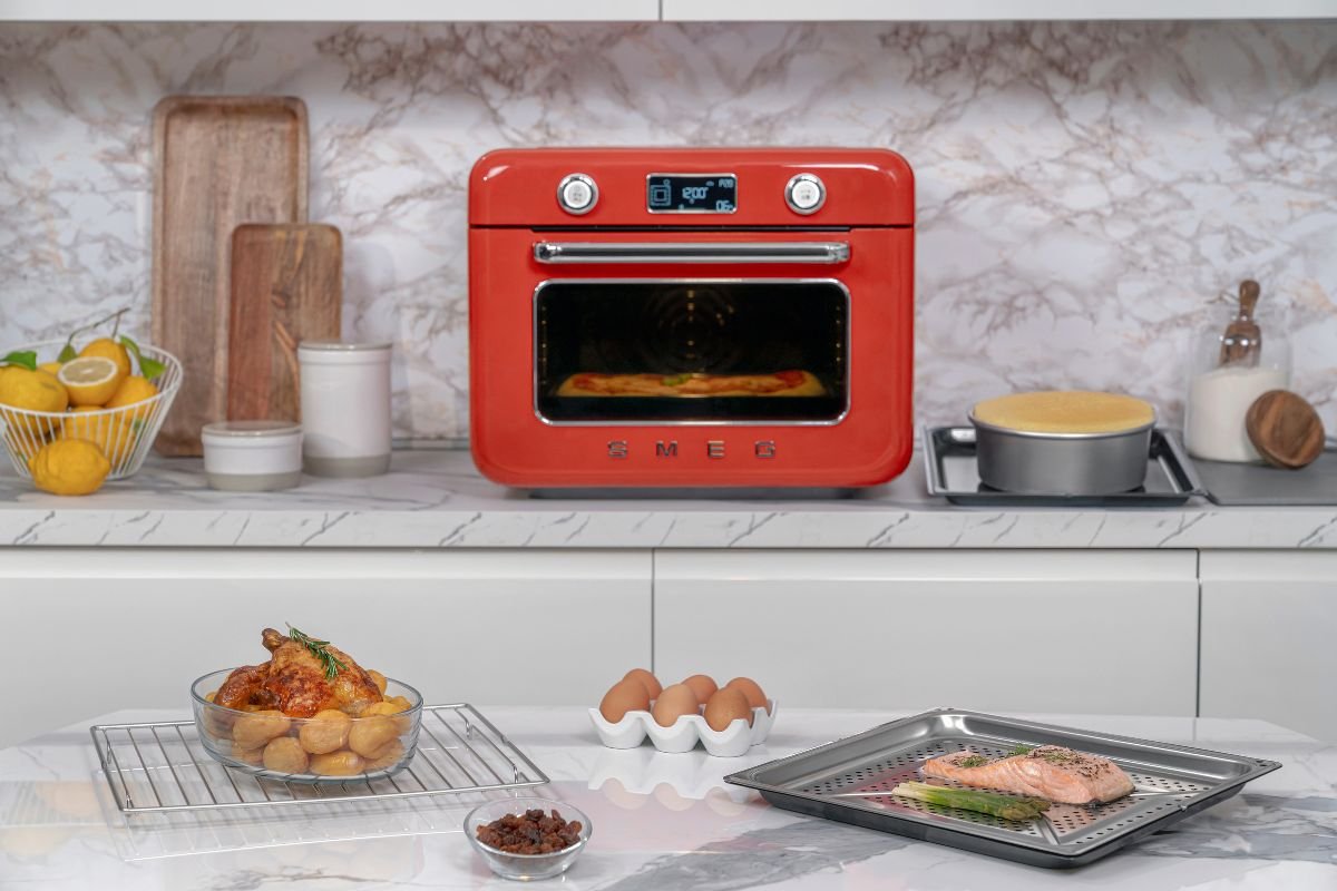 forno de bancada vermelho smeg