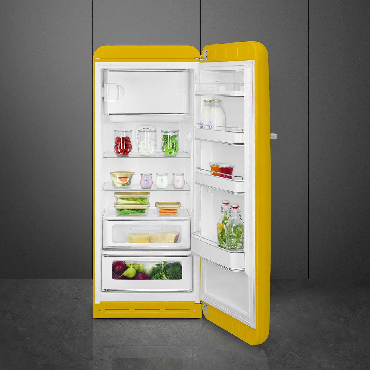 Refrigerador Smeg 1 Porta Amarela, Anni 50, 270L, Dobradiça à