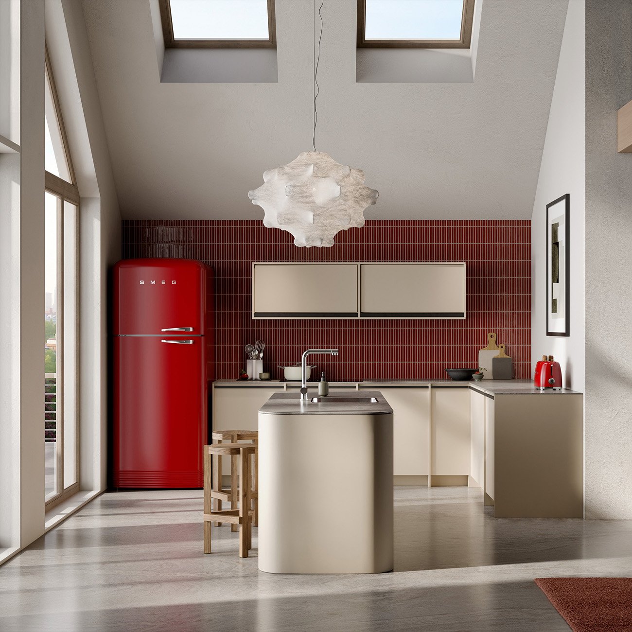 Refrigerador Smeg 2 Portas Vermelho Anni 50 Dobradiças á Direita
