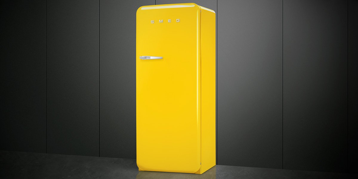 Refrigerador Smeg 1 Porta Amarela, Anni 50, 270L, Dobradiça à